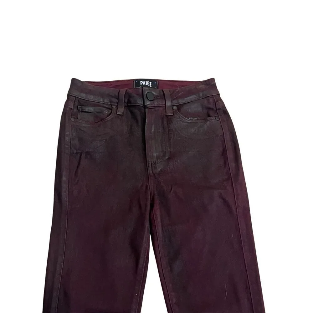 Paige Women's Luxe Coated Margot Ankle Skinny Jeans Burgundy Size 24
